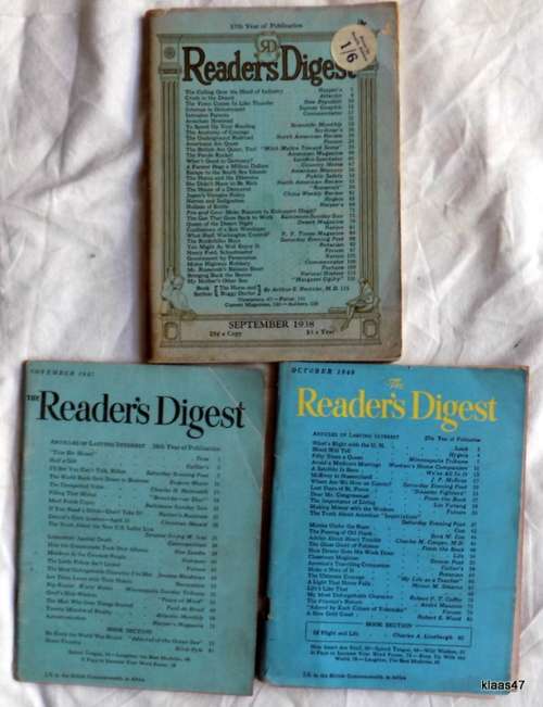 Reader`s Digest - 3 Old Editions - Sept 1938 - Nov 1947 - Oct 1948