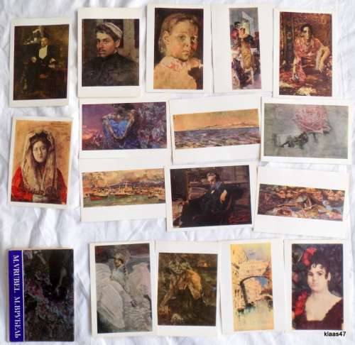 Set of 16 poscard size photos - Mikhail Vrubel - in Folder - 1976 - Aurora Art Publ. Leningrad
