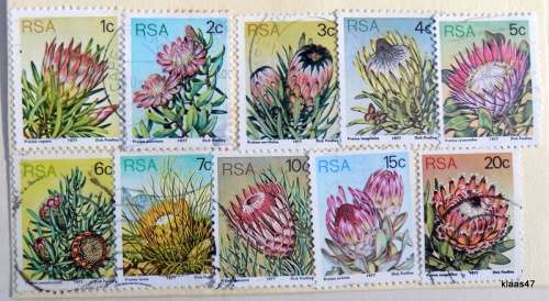 South Africa - Proteas - Definitive Issue - 1977 - 10 used hinged stamps