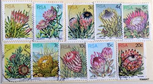 South Africa - Proteas - Definitive Issue - 1977 - 10 used hinged stamps