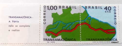 Brasil- 1971 - Trans American Highway - Pair with Label - not used