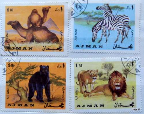 Ajman - 1969 - Fauna Wild Animals - 4 Cancelled stamps