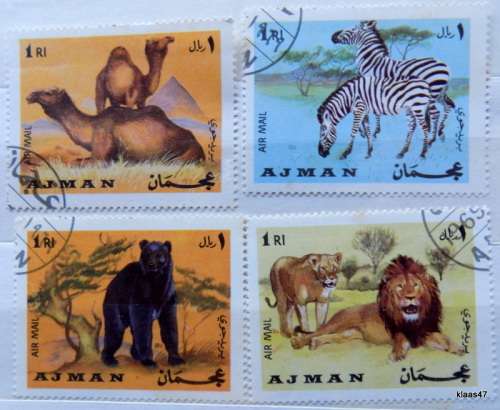 Ajman - 1969 - Fauna Wild Animals - 4 Cancelled stamps