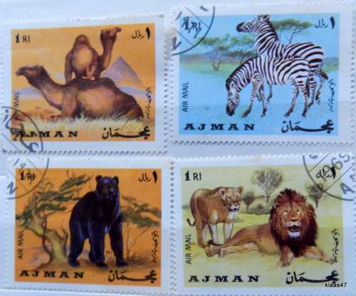 Ajman - 1969 - Fauna Wild Animals - 4 Cancelled stamps