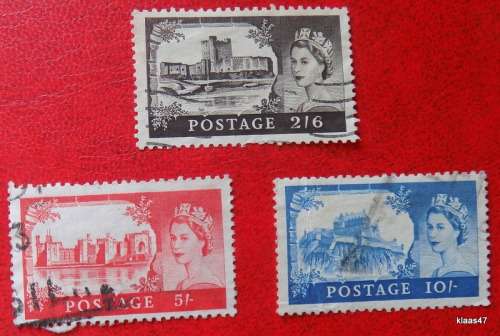 GB - Castle High Value series - Elizabeth II - 2/6, 5/-, 10/-  (3 used stamps)