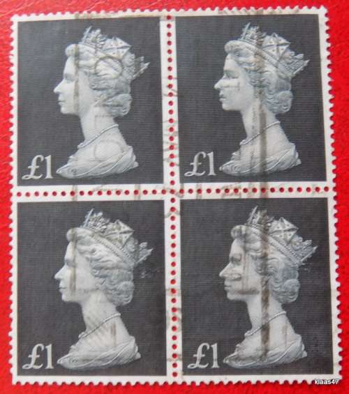 GB - Block of 4 - 1 Pound stamps - used - previously hinged