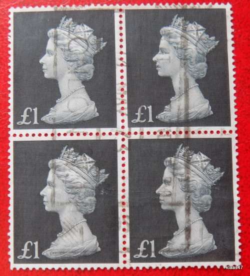 GB - Block of 4 - 1 Pound stamps - used - previously hinged