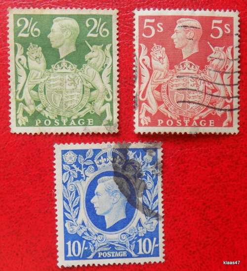 GB - King George VI - 2/6, 5s, 10/- - High value 10/- ** Note some RUST**