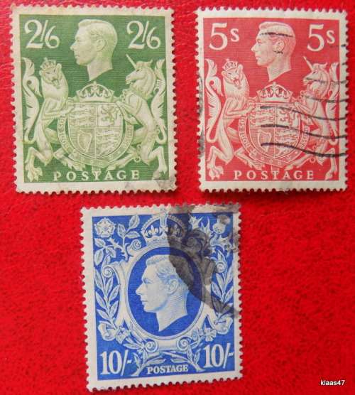 GB - King George VI - 2/6, 5s, 10/- - High value 10/- ** Note some RUST**
