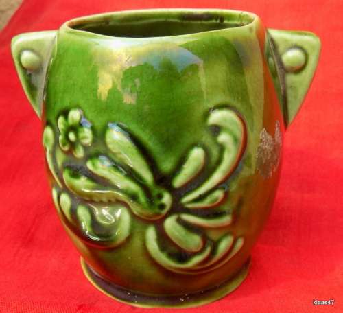 Lucia - Small Vase - Green with Embossed Flower design - 10cm High 6cm Top Diameter