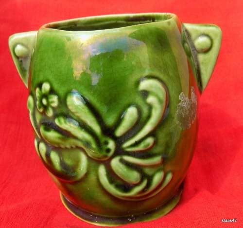Lucia - Small Vase - Green with Embossed Flower design - 10cm High 6cm Top Diameter