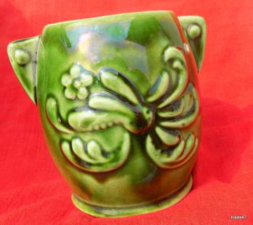 Lucia - Small Vase - Green with Embossed Flower design - 10cm High 6cm Top Diameter