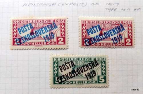 Czechoslovakia  - 1917 Austrian Mercury stamp  - Overprint 1919 - Special Handling Stamps - 3 hinged
