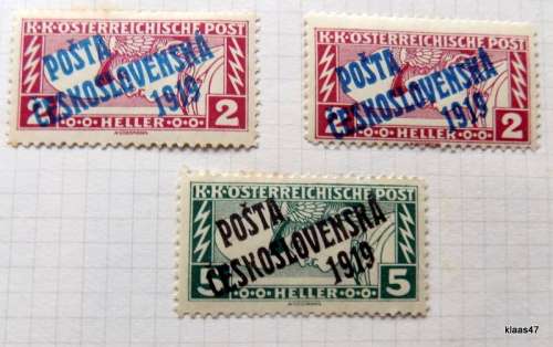 Czechoslovakia  - 1917 Austrian Mercury stamp  - Overprint 1919 - Special Handling Stamps - 3 hinged