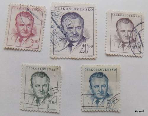 Czechoslovakia -1948 - President Gottwald and 52nd b/day issue - 5 cancelled and hinged stamps.