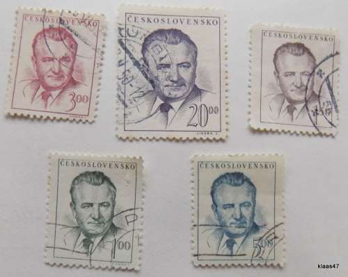 Czechoslovakia -1948 - President Gottwald and 52nd b/day issue - 5 cancelled and hinged stamps.