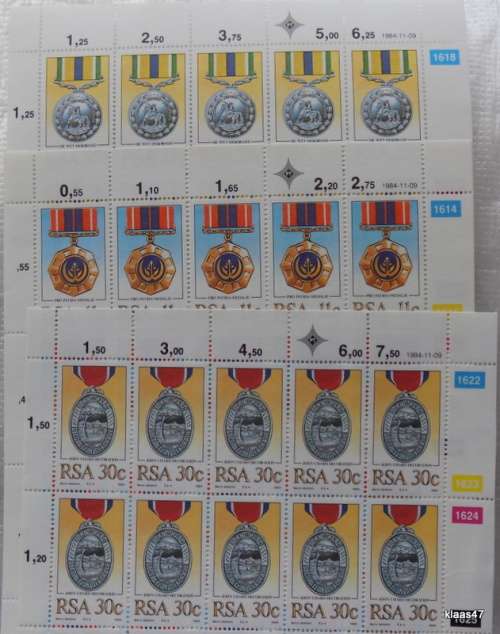 RSA - 1984 - Medals - 11c  25c and 30c - Full Sheet of 25 of each value (Total 75 stamps)