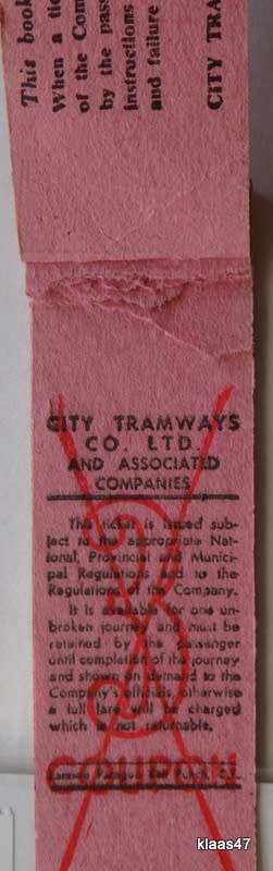 City Tramways Co. Ltd - 12 Ticket booklet 2/9 3d. Stage - Contains 1 ticket