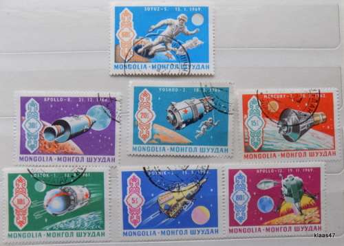 Mongolia - 1969 - Space - Set of 7 cancelled and hinged stamps