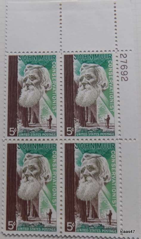 USA - 1964 - Naturalist John Muir - Numbered Block of 4 unused hinged stamps