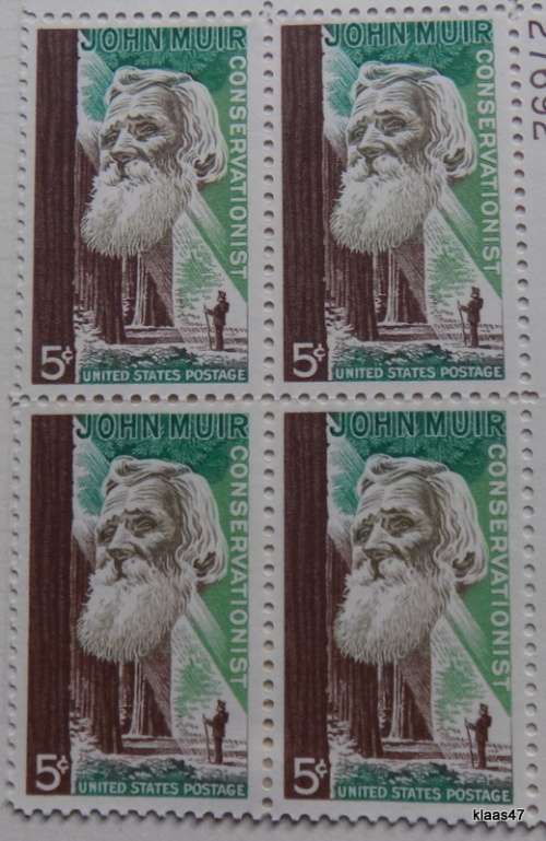 USA - 1964 - Naturalist John Muir - Numbered Block of 4 unused hinged stamps
