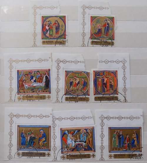 Ajman -1970 - Easter Paintings - Set of 8 cancelled and hinged stamps