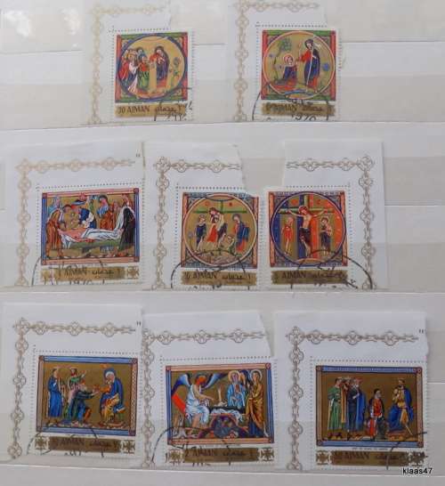Ajman -1970 - Easter Paintings - Set of 8 cancelled and hinged stamps