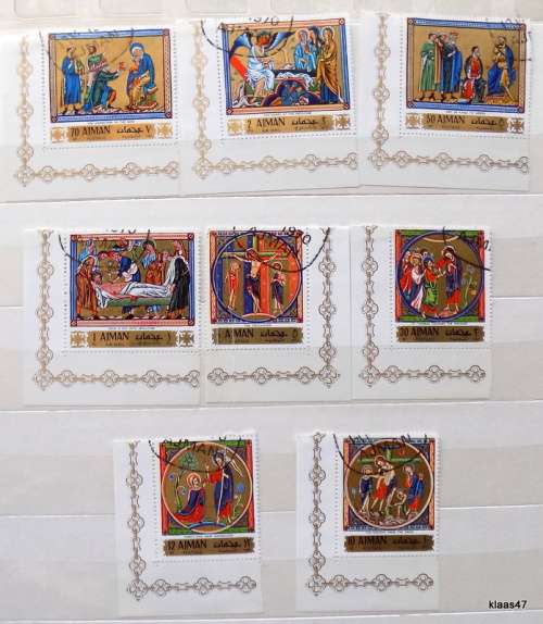 Ajman - 1970 - Art Famous / Spanish Religious Paintings - 8 cancelled stamps