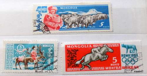 Mongolia - 1960`s - Mixed Lot of 3 cancelled and hinged stamps