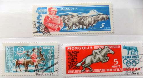 Mongolia - 1960`s - Mixed Lot of 3 cancelled and hinged stamps