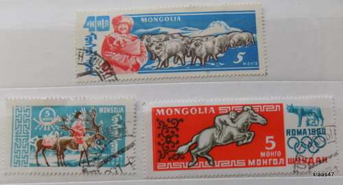 Mongolia - 1960`s - Mixed Lot of 3 cancelled and hinged stamps