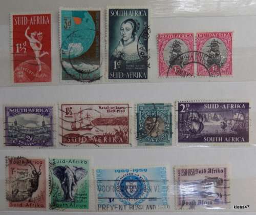 Union of South Africa - Mixed Lot of 13 cancelled and hinged
