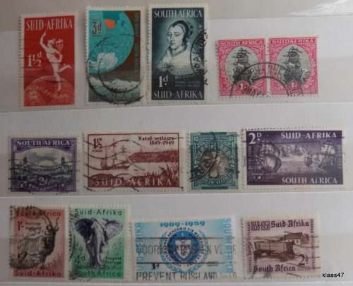 Union of South Africa - Mixed Lot of 13 cancelled and hinged