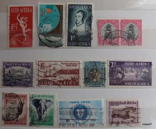 Union of South Africa - Mixed Lot of 13 cancelled and hinged