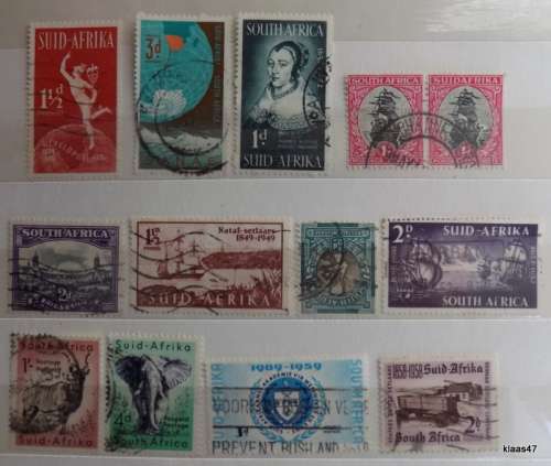 Union of South Africa - Mixed Lot of 13 cancelled and hinged
