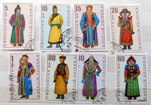 Mongolia - 1969 - Traditional Costumes - Set of 8 cancelled stamps
