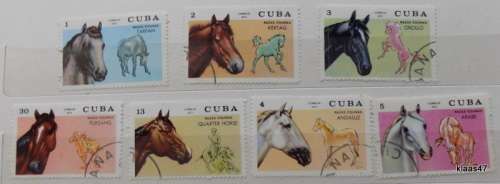 Cuba - 1972 - Horses - 7 cancelled and hinged stamps