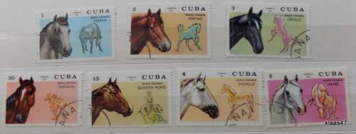 Cuba - 1972 - Horses - 7 cancelled and hinged stamps