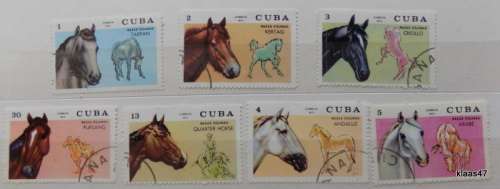Cuba - 1972 - Horses - 7 cancelled and hinged stamps