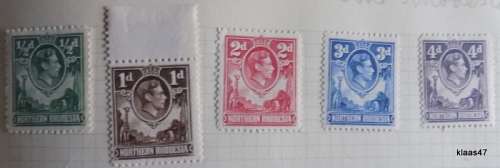 Northern Rhodesia - 1938/52 - George VI - 1/2d 1d 2d 3d 4d - Unused hinged.