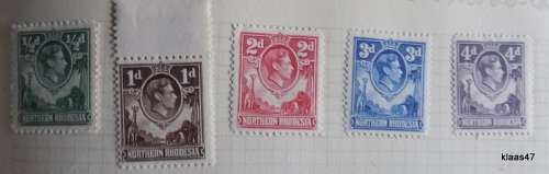 Northern Rhodesia - 1938/52 - George VI - 1/2d 1d 2d 3d 4d - Unused hinged.