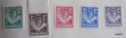 Northern Rhodesia - 1938/52 - George VI - 1/2d 1d 2d 3d 4d - Unused hinged.