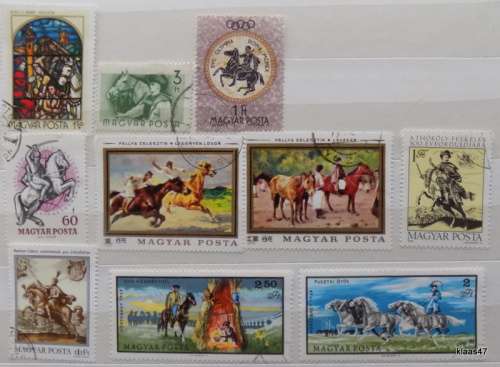 Hungary - Theme: Horses - Mixed Lot of 10 cancelled hinged stamps