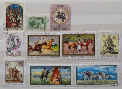 Hungary - Theme: Horses - Mixed Lot of 10 cancelled hinged stamps
