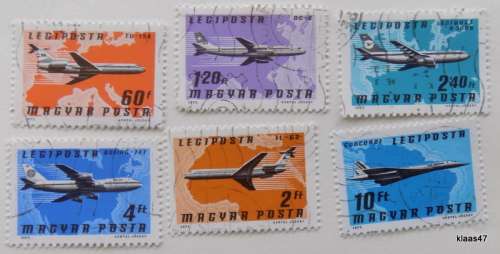 Hungary 1977 Planes 6 cancelled stamps