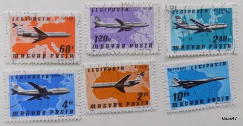 Hungary 1977 Planes 6 cancelled stamps