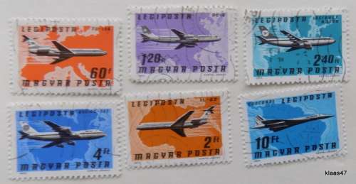 Hungary 1977 Planes 6 cancelled stamps