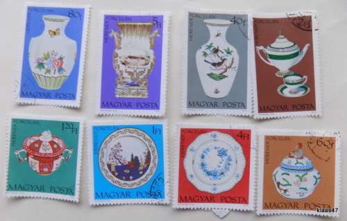 Hungary 1972 Porcelain Set of 8 cancelled and hinged stamps
