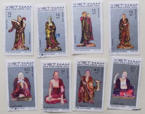 Vietnam - 1971 - Statues from Tay Phuong Pagoda - 8 cancelled hinged stamps