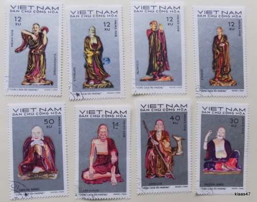 Vietnam - 1971 - Statues from Tay Phuong Pagoda - 8 cancelled hinged stamps